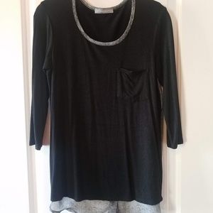 LOVEAPPELLA Mani Button Back Mixed Media Knit Top